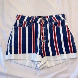 BDG red, white and blue jean shorts